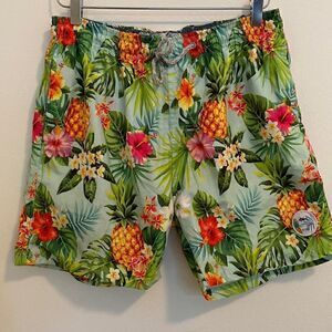 Spicy Tuna Floral Hawaiian Print Swim Trunks Size Small